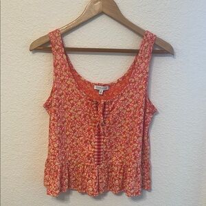 Patrons of Peace Melon Colored Floral Sleeveless Top | Color: Orange/Yellow | XS
